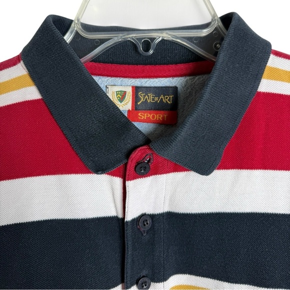 Vintage 90s State of the Art Striped Polo Shirt Size Large Cotton Short Sleeve - Picture 4 of 7